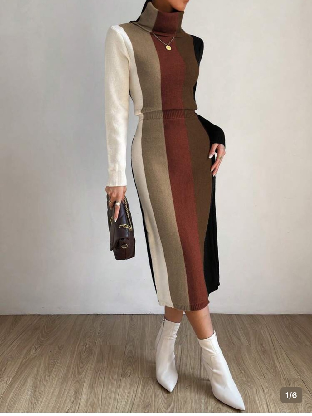 Vertical Colorblock Knit Midi Skirt in Cream, Brown, Rust & Black Sz 12 nwt